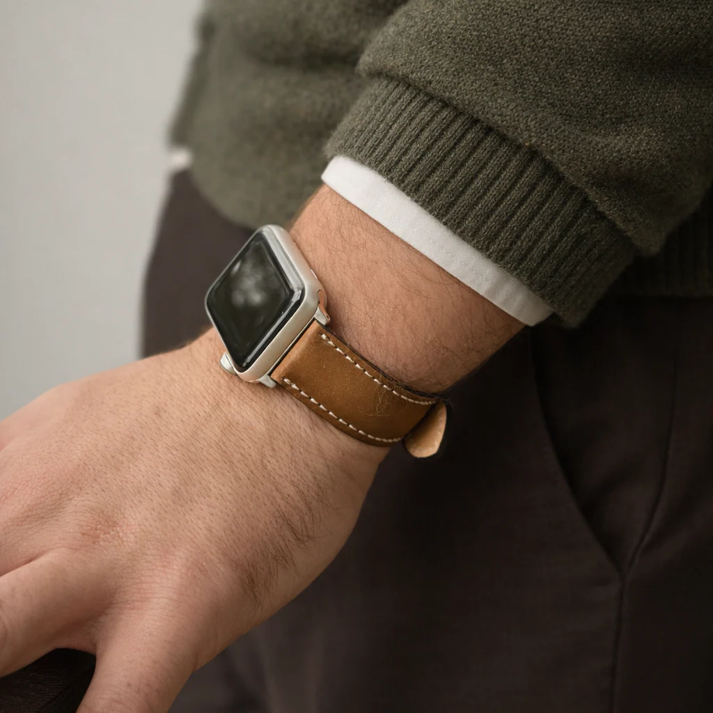 Apple Watch Armband Luxus aus Horween Shell Cordovan in Cognac - Image 2
