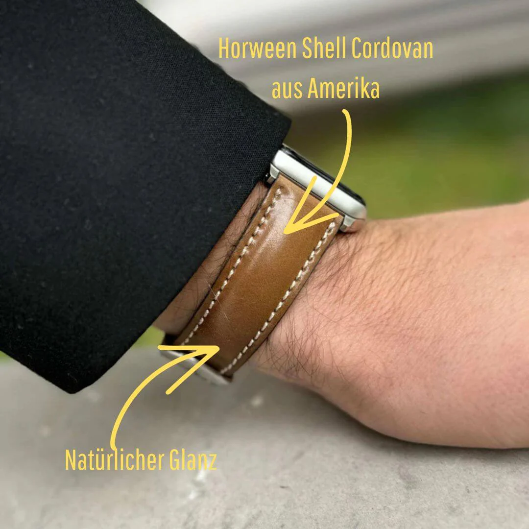 Apple Watch Armband Luxus aus Horween Shell Cordovan in Cognac - Image 4