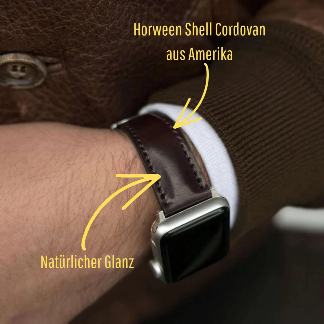 Apple Watch Armband Luxus aus Horween Shell Cordovan in Oxblood - Image 4