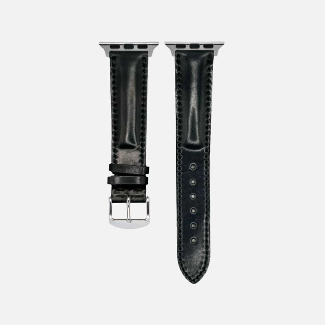 Apple Watch Armband Luxus aus Horween Shell Cordovan in Schwarz