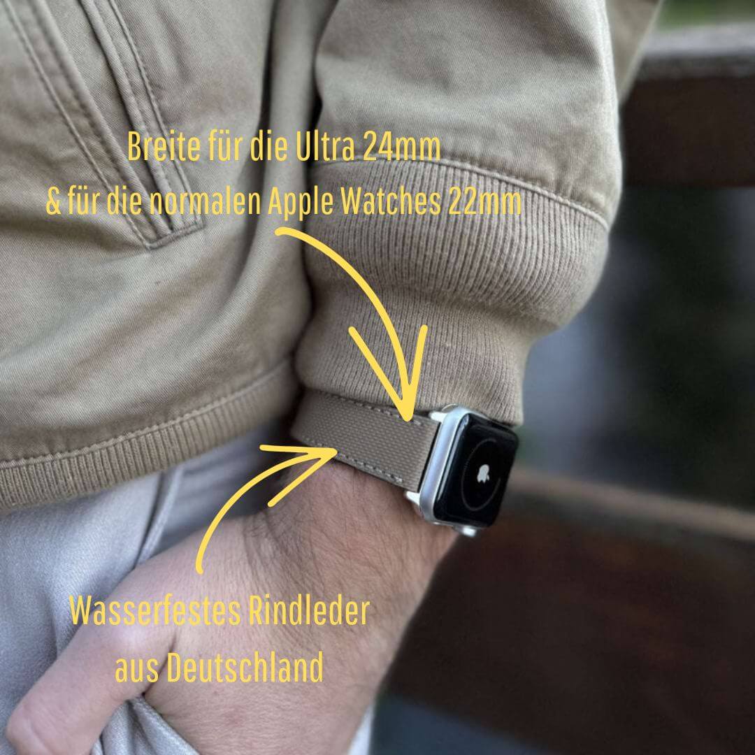 Beiges Apple Watch Lederarmband Wasserfest | Nautilus - Image 5