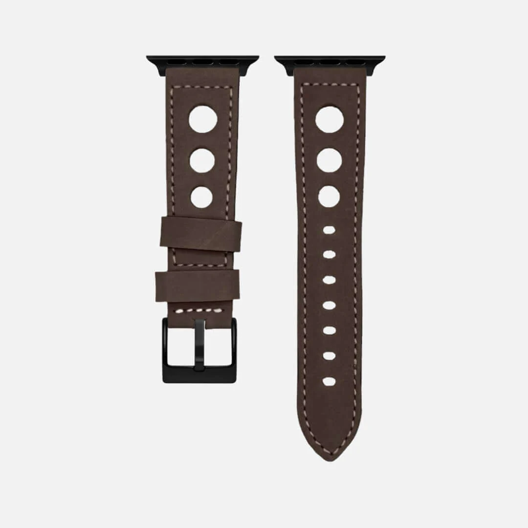 Dunkelbraunes Rallye Apple Watch Lederarmband im Panerai-Stil - Image 5