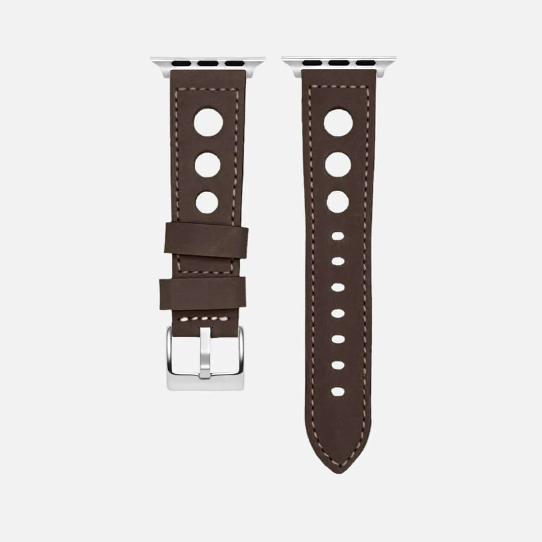 Dunkelbraunes Rallye Apple Watch Lederarmband im Panerai-Stil - Image 6