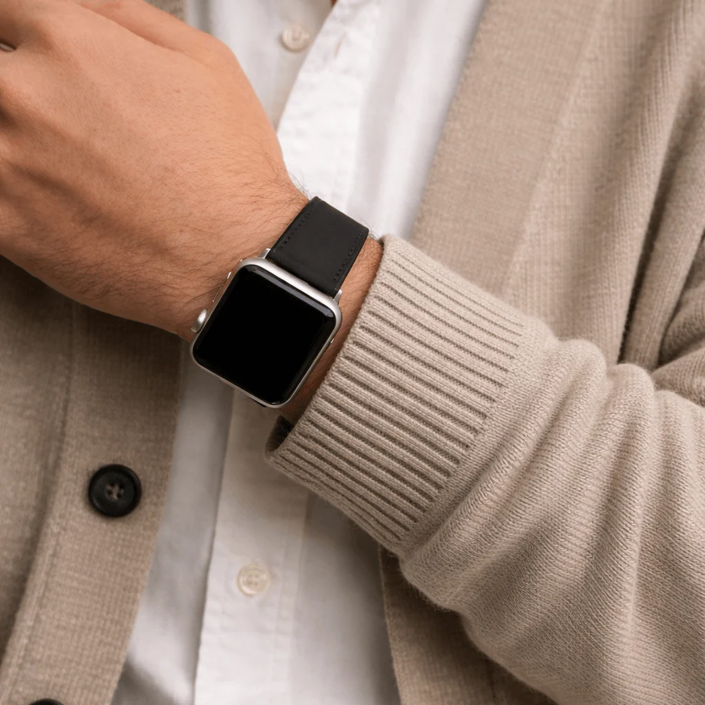 Mountain Apple Watch Lederarmband – Schwarz - Image 6