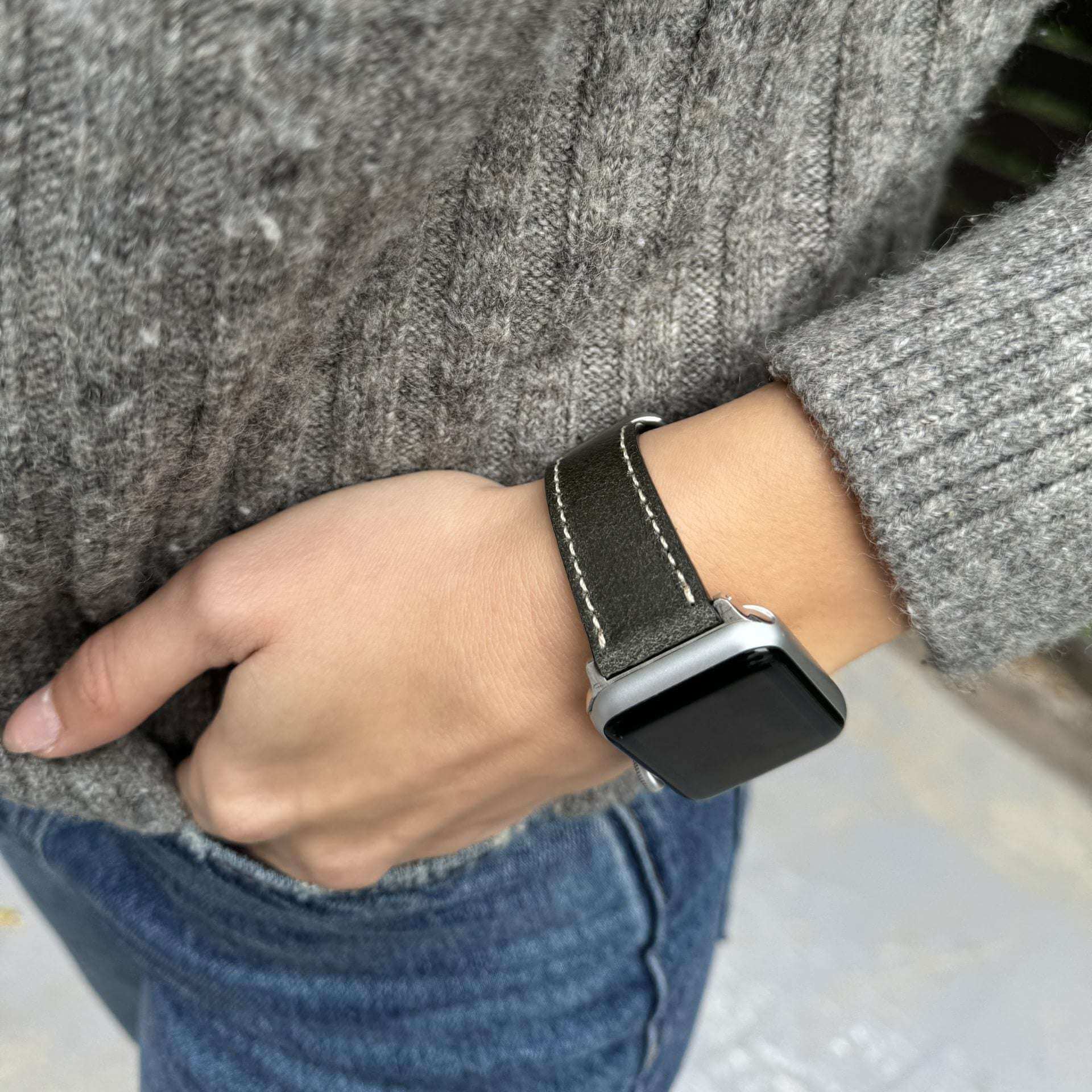Apple Watch Lederarmband Vintage – Dunkelgrün - Image 5