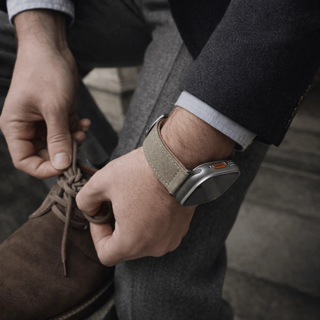 Beiges 24mm Apple Watch Ultra Lederhosen Armband – aus altsämisch gegerbtem Hirschleder - Image 3
