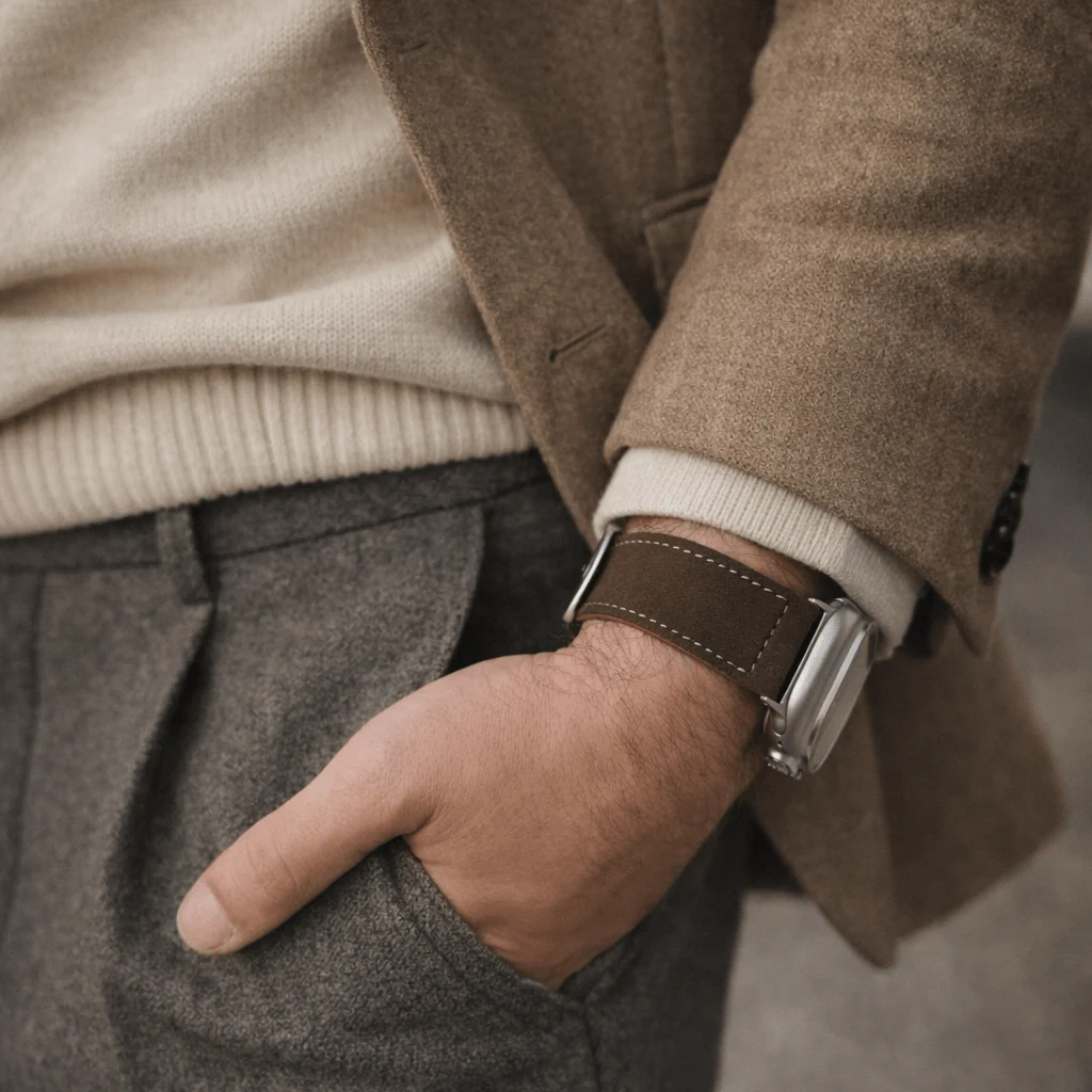 Dunkelbraunes 24mm Apple Watch Ultra Lederhosen Armband – aus altsämisch gegerbtem Hirschleder - Image 5