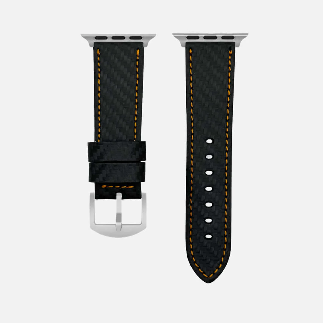 Bergwerk Carbon Orange – Apple Watch Band mit hochwertiger LederCarbon-Struktur