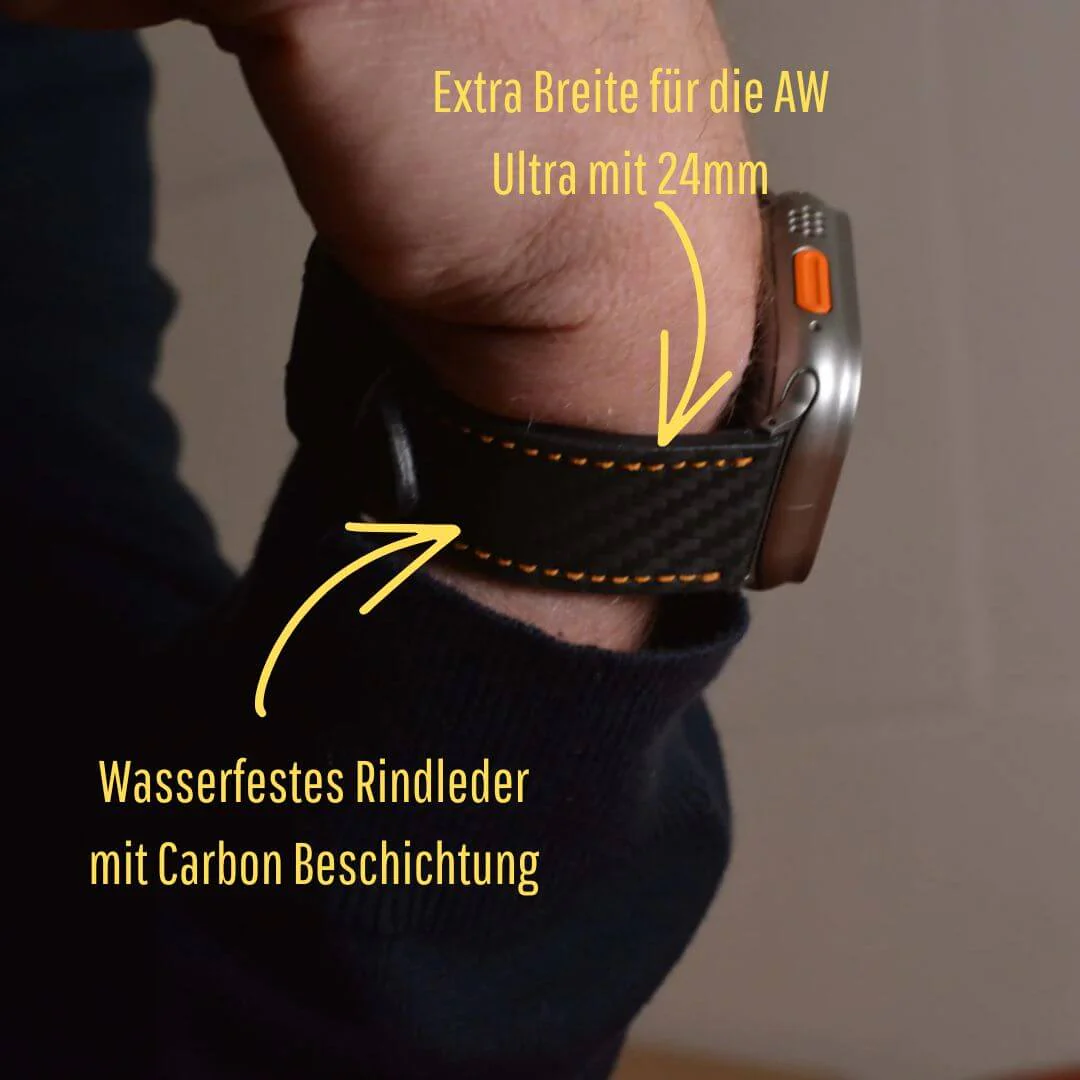 Bergwerk Carbon Orange – Apple Watch Band mit hochwertiger LederCarbon-Struktur - Image 2