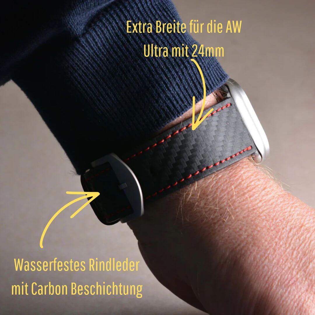 Bergwerk Carbon Rot – Apple Watch Band mit hochwertiger LederCarbon-Struktur - Image 5