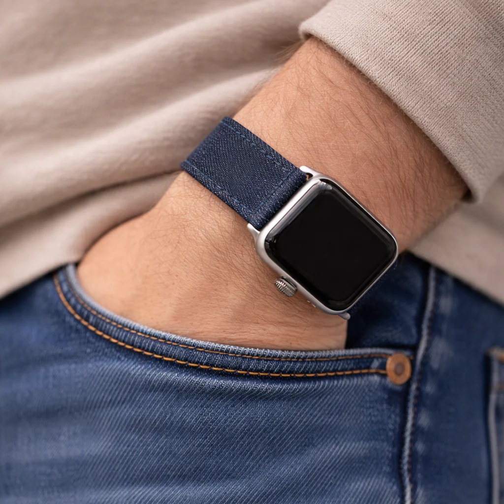 Dunkelblaues Apple Watch Armband Denim – Handgefertigt in Deutschland - Image 3