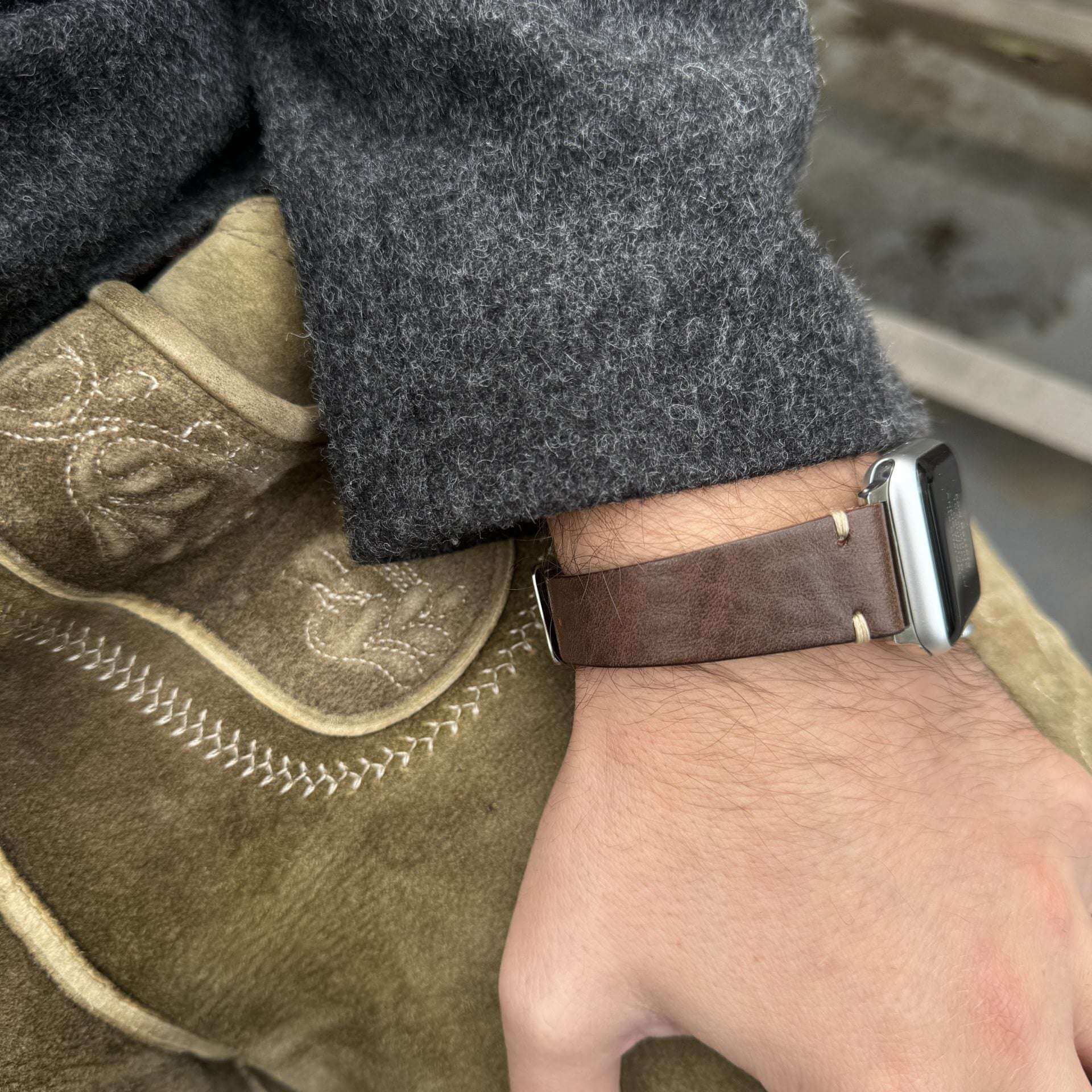 Hunter Apple Watch Armband Leder Dunkelbraun - Image 5
