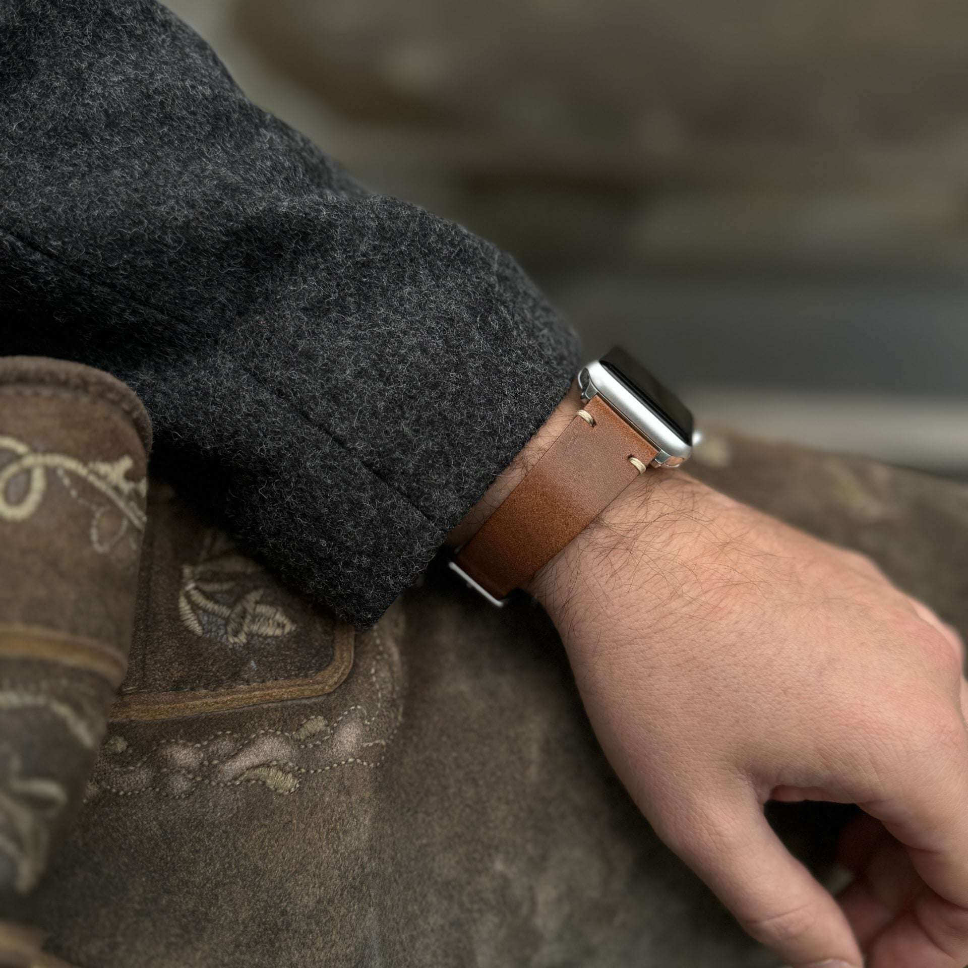 Hunter Apple Watch Armband Leder Hellbraun - Image 9