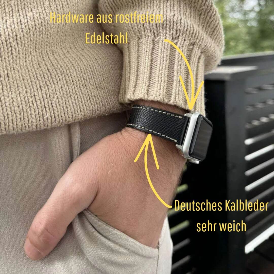 Luxuriöses Apple Watch Lederarmband Damen Cupertino Schwarz - Image 2