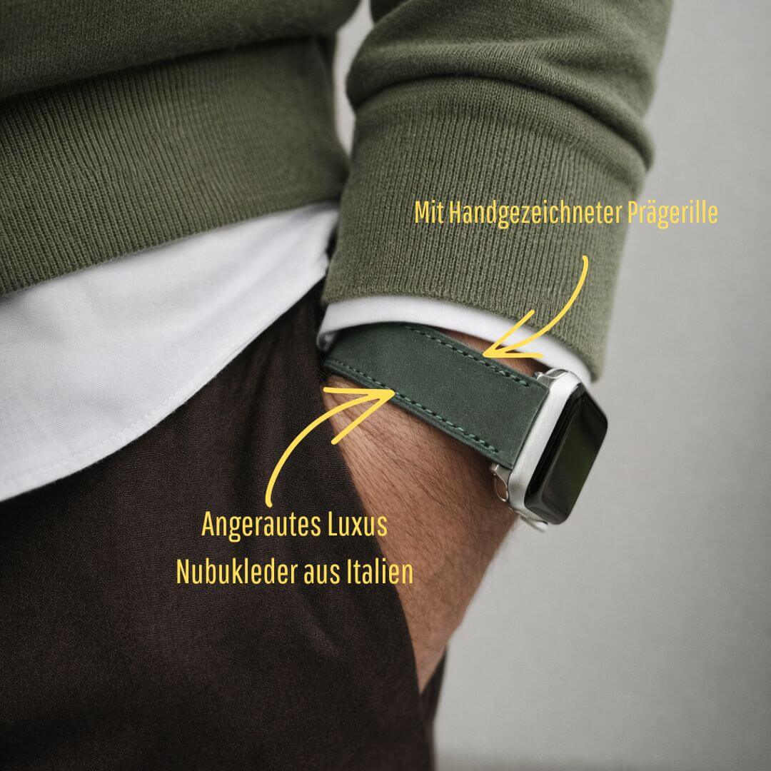 Mountain Apple Watch Lederarmband – Dunkelgrün - Image 2